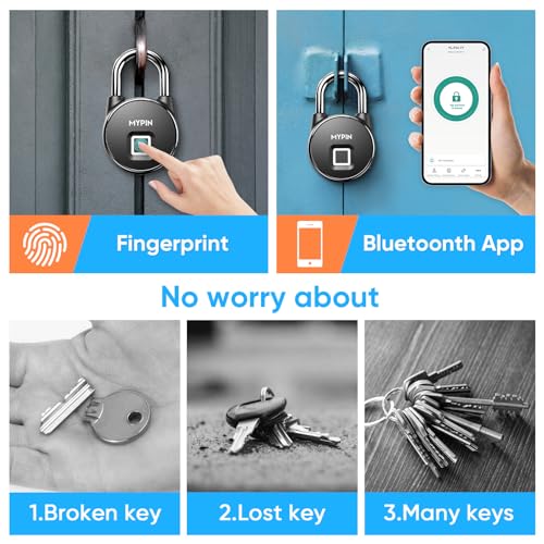Fingerprint Padlock, Smart Keyless Bluetooth Lock APP/Fingerprint Unlock Anti-Theft Door Luggage Case Lock for Android iOS System Suitable for Gym, Backpack, School, Fence and Storage