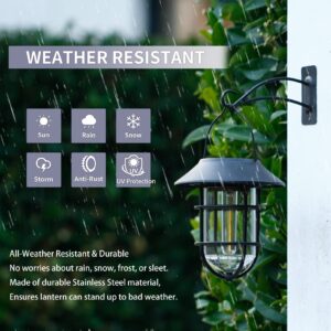 Solar Lantern Outdoor Hanging Solar Lights, Waterproof Metal Solar Outdoor Lights with Clear Glass, LED Edison Bulbs Decorative Wall Lantern with Hooks, No Wiring Required, 2 Pack