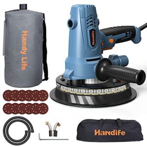 drywall sander handife 7a 800w electric foldable wall sander, double-deck led lights sander, 800-1800rpm electric drywall sander w/dust-free automatic vacuum system and 12 pcs sanding discs (handheld)