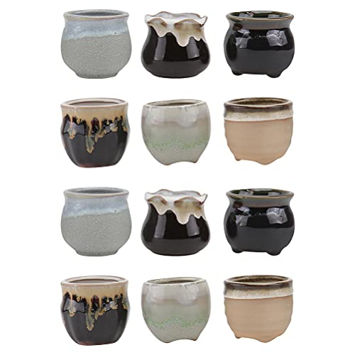 Happyyami 12pcs Ceramic Thumb Basin Mini Flower Planter Ceramic Floral Vase Flower Pot Table Decoration Green Decor Clay pots Window Ceramic Flower Pot Succulents Ceramics Pearlescent