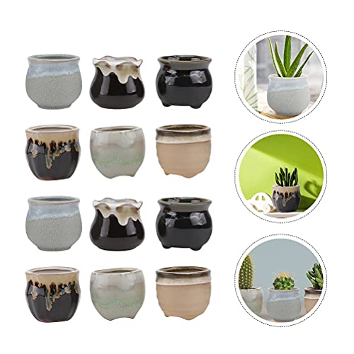 Happyyami 12pcs Ceramic Thumb Basin Mini Flower Planter Ceramic Floral Vase Flower Pot Table Decoration Green Decor Clay pots Window Ceramic Flower Pot Succulents Ceramics Pearlescent