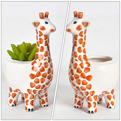 Happyyami Giraffe Flower Pot Animal Bonsai Holder Planter pots for Indoor Plants Mini Succulent Pot Cute Succulent pots Vase Floral Decor Cartoon Succulent Planter Ceramics Toy White Desk