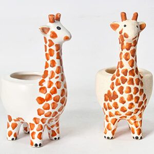 Happyyami Giraffe Flower Pot Animal Bonsai Holder Planter pots for Indoor Plants Mini Succulent Pot Cute Succulent pots Vase Floral Decor Cartoon Succulent Planter Ceramics Toy White Desk