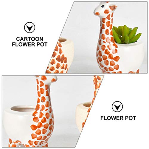 Happyyami Giraffe Flower Pot Animal Bonsai Holder Planter pots for Indoor Plants Mini Succulent Pot Cute Succulent pots Vase Floral Decor Cartoon Succulent Planter Ceramics Toy White Desk