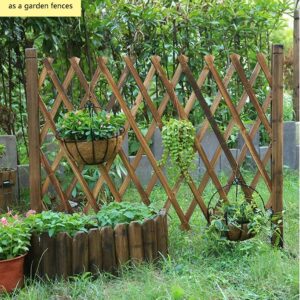 Nisorpa 2 Pack Retractable Wooden Fence Extendable Instant Fence Expandable Garden Fence Wooden Pet Gate Freestanding Wood Fence Partition for Home Yard Garden Indoor Outdoor