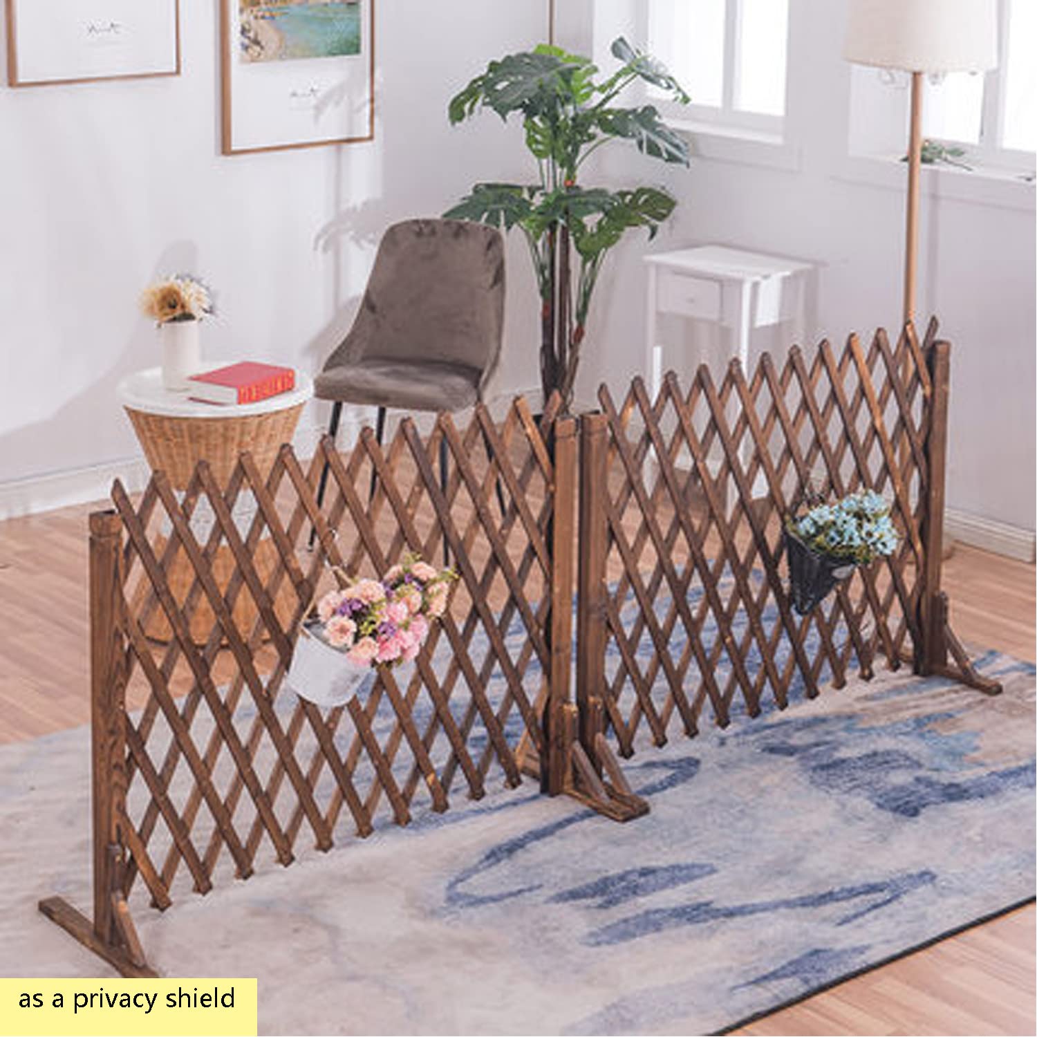 Nisorpa 2 Pack Retractable Wooden Fence Extendable Instant Fence Expandable Garden Fence Wooden Pet Gate Freestanding Wood Fence Partition for Home Yard Garden Indoor Outdoor