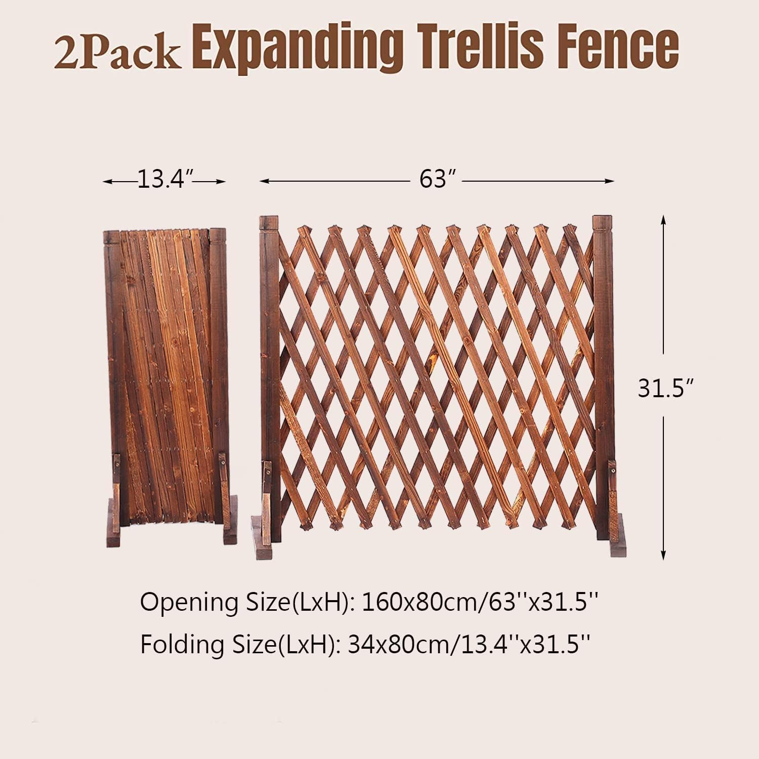 Nisorpa 2 Pack Retractable Wooden Fence Extendable Instant Fence Expandable Garden Fence Wooden Pet Gate Freestanding Wood Fence Partition for Home Yard Garden Indoor Outdoor