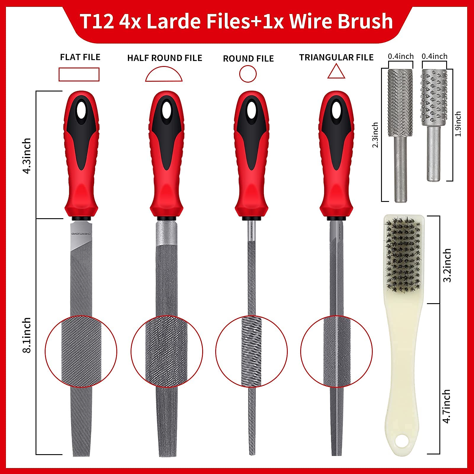57Pcs Metal & Wood File Rasp Set,Grade T12 Forged Alloy Steel, Half-round/Round/Triangle/Flat 4pcs Large Tools, 14pcs Needle Files and a pair of Electric Files, a brush and 36pcs emery papers