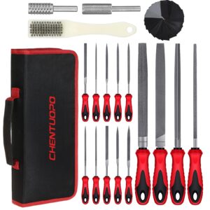 57Pcs Metal & Wood File Rasp Set,Grade T12 Forged Alloy Steel, Half-round/Round/Triangle/Flat 4pcs Large Tools, 14pcs Needle Files and a pair of Electric Files, a brush and 36pcs emery papers