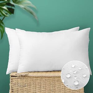 otostar outdoor throw pillow inserts - pack of 2 water resistant cushion inner pads for patio garden coffee house decorative waterproof pillow inserts 12x20 inch -white