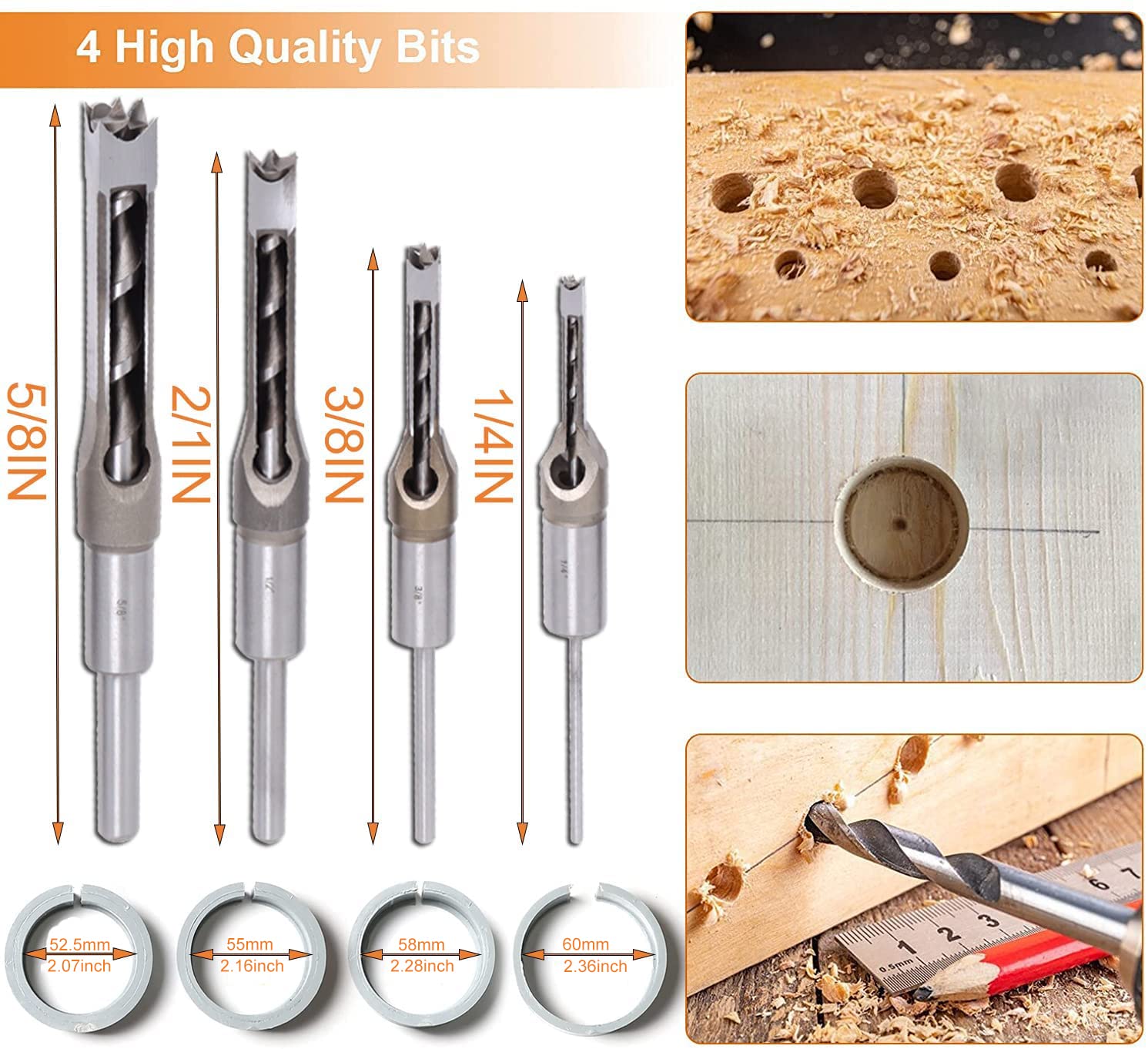 Wafoy Mortising Attachment for Drill Press, 4 Tools Model Drills Chisel Set Mortise and Tenon Tools, Upgrade for Woodworking Mortise Bench for Drill Press Locator