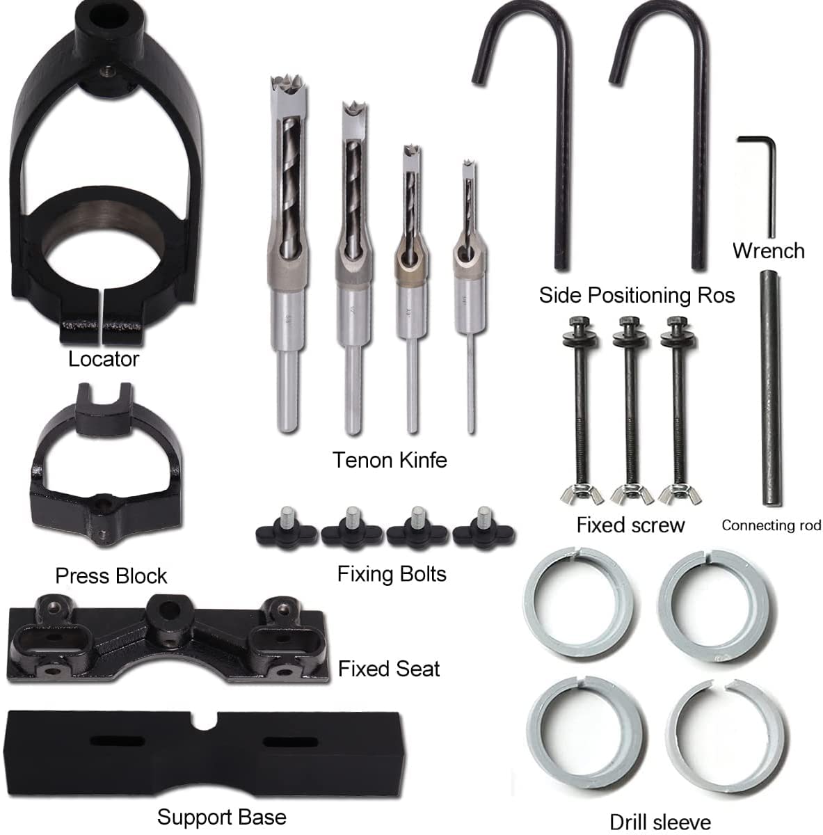 Wafoy Mortising Attachment for Drill Press, 4 Tools Model Drills Chisel Set Mortise and Tenon Tools, Upgrade for Woodworking Mortise Bench for Drill Press Locator