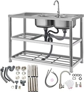 utility sink, 2 compartment stainless steel commercial kitchen prep & utility sink with drainboard - expanded size 47" x 33" x 17"