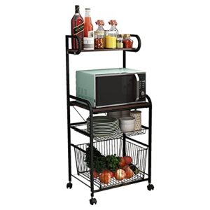 Gdrasuya10 Kitchen Baker's Rack Microwave Stand Cart on Wheels 4 Tier Shelves with Large Metal Baskets Utility Storage Shelf Rolling Cart Fruit Vegetable Kitchen Organizer Rack