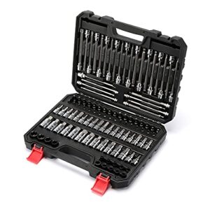 CASOMAN 107 Pieces Bit Socket Set, 1/4", 3/8" and 1/2" Drive, Torx/Extra Long Torx/Tamper Proof Torx/Hex/Ball End Hex, SAE/Metric, S2 Steel Bits