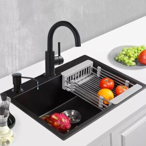 CREA Sink Faucet, Black Kitchen Faucets with Pull Down Sprayer with Kitchen Sink Soap Disoenser