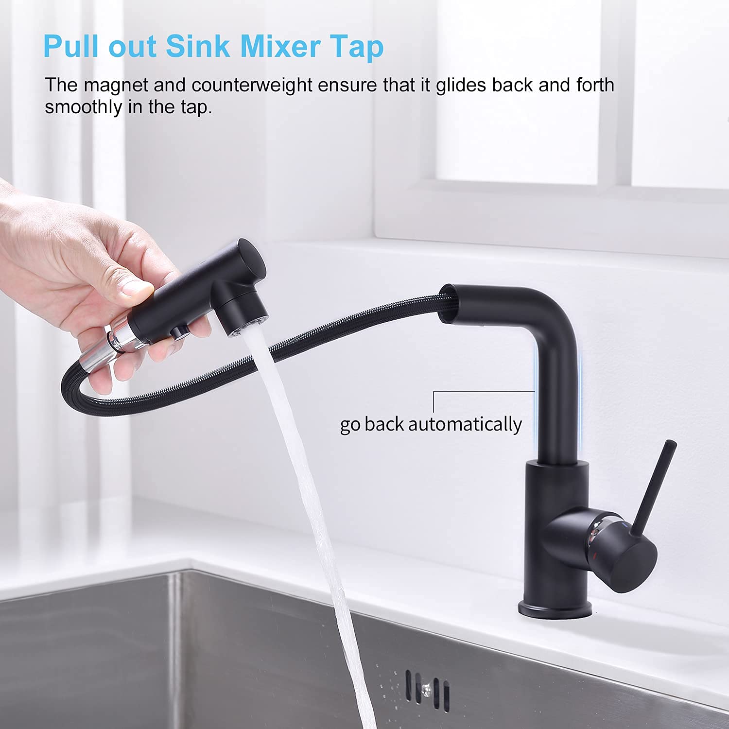 CREA Sink Faucet, Black Kitchen Faucets with Pull Down Sprayer with Kitchen Sink Soap Disoenser