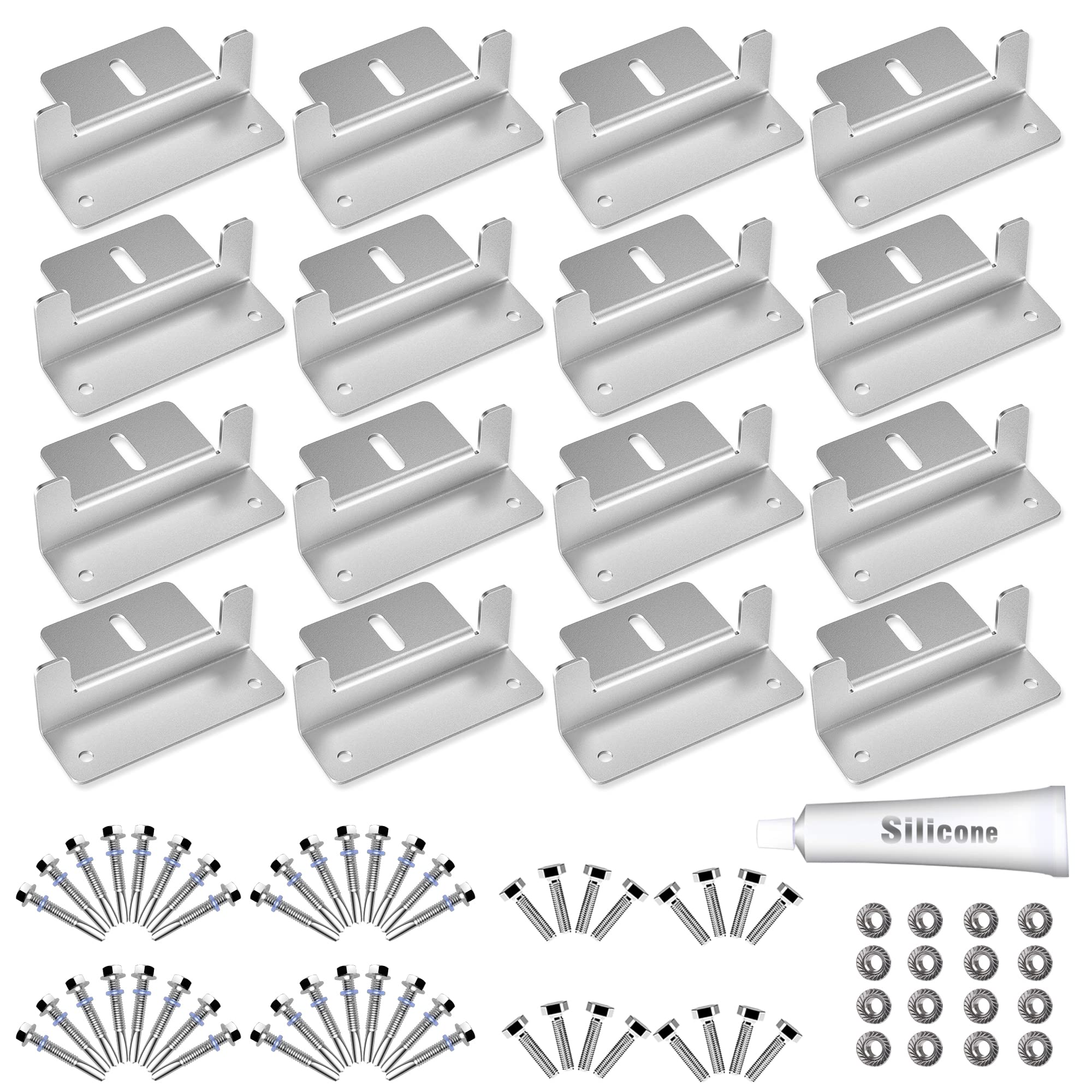 POWOXI Solar Panel Mounting Brackets， Aluminum Anti-Corrosion Mounting Brackets for RV, Trailer, Boat, Yacht, Wall and Other Off Gird Installation, Set of 4 Units（16Pcs）