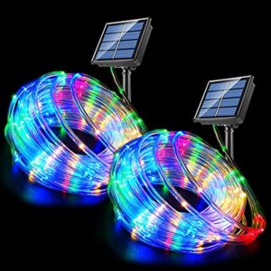 fatpoom solar lights rope lights solar powered string lights 40ft 120 leds 8 modes fairy lights outdoor decoration lighting for garden patio party,weddings,christmas décor multi-color 2pack