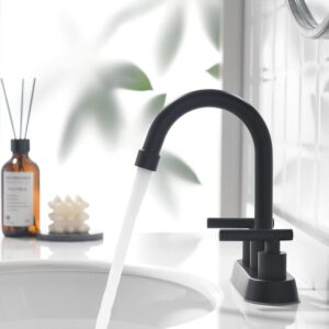 YardMonet Black Bathroom Faucets, 2 Handle Bathroom Sink Faucet, 4-Inch Centerset Bathroom Sink Faucet with Pop Up Drain and Water Supply Lines Bathroom Faucet Black