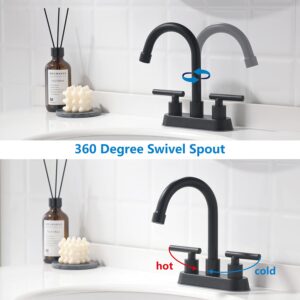 YardMonet Black Bathroom Faucets, 2 Handle Bathroom Sink Faucet, 4-Inch Centerset Bathroom Sink Faucet with Pop Up Drain and Water Supply Lines Bathroom Faucet Black