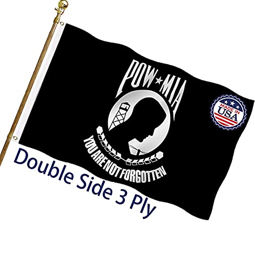 Pow Mia Flag 2x3 Ft Outdoor Heavy Duty Polyester Military Pow Flags Double Sided 3 Ply Banner 200D with Durable Canvas Header and 2 Brass Grommets Pow mia Banner- You are Not Forgotten War Flags