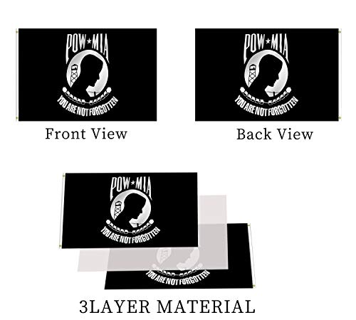 Pow Mia Flag 2x3 Ft Outdoor Heavy Duty Polyester Military Pow Flags Double Sided 3 Ply Banner 200D with Durable Canvas Header and 2 Brass Grommets Pow mia Banner- You are Not Forgotten War Flags