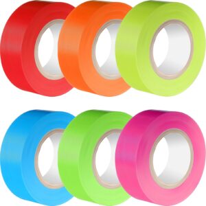 chinco 6 pieces flourescent flagging tape neon ribbon multipurpose plastic ribbon 30m x 6 rolls non adhesive tree marking for boundaries and hazardous areas workplace(bright colors, 1 inch)