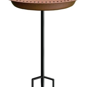 Garbuildman Extra-Large Freestanding Birdbaths Bowl, Detachable Decoration Spa with Metal Stake Stand & Birdfeeder for Outdoor Garden, Oval Style, Chocolate