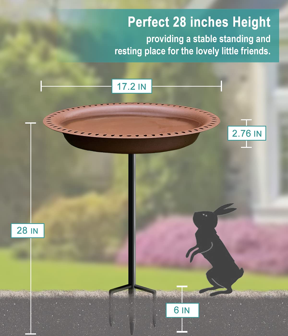 Garbuildman Extra-Large Freestanding Birdbaths Bowl, Detachable Decoration Spa with Metal Stake Stand & Birdfeeder for Outdoor Garden, Oval Style, Chocolate