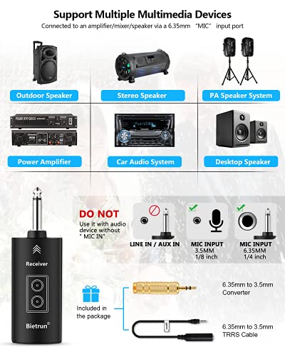 Bietrun Rechargeable Wireless Microphone, Dual Metal Cordless Handheld Dynamic Wireless Mics with 1/4'' Output for Karaoke, Meeting, Singing, Church, Wedding(UHF 240ft Range)(Receiver with Bluetooth)