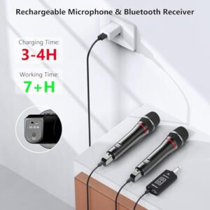 Bietrun Rechargeable Wireless Microphone, Dual Metal Cordless Handheld Dynamic Wireless Mics with 1/4'' Output for Karaoke, Meeting, Singing, Church, Wedding(UHF 240ft Range)(Receiver with Bluetooth)