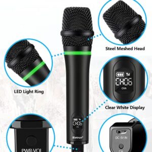 Bietrun Rechargeable Wireless Microphone, Dual Metal Cordless Handheld Dynamic Wireless Mics with 1/4'' Output for Karaoke, Meeting, Singing, Church, Wedding(UHF 240ft Range)(Receiver with Bluetooth)