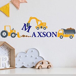 Talkkmywall Trucks Decal, Construction Trucks Decals,Excavator Mixer Sticker, Boys Room Wall Decor, Personalized Name With Trucks Wall Stickers