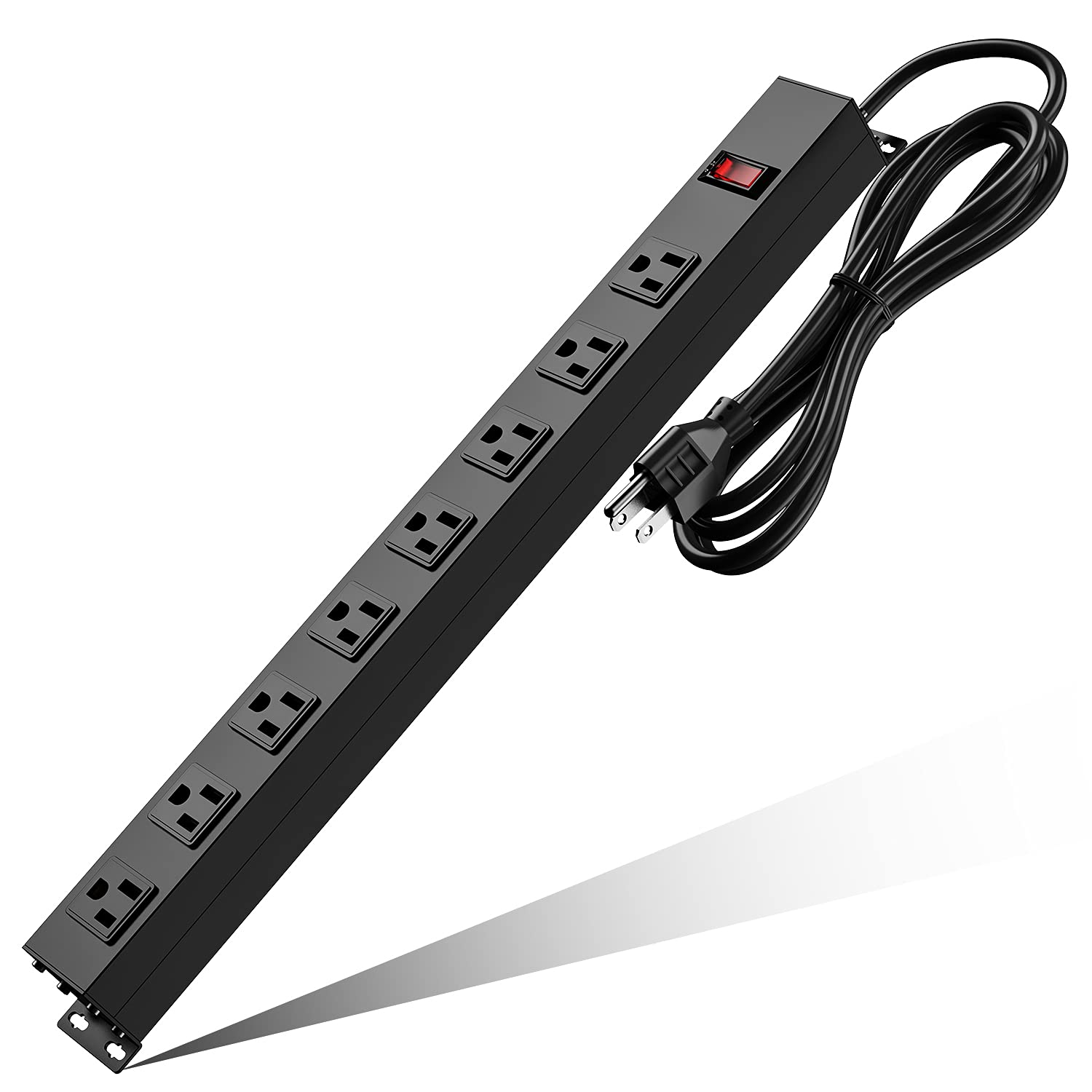 BERIGTTA 8 Outlet Metal Power Strip, Wall Mount Workshop Power Strip with Switch for Home, Office, School, Workshop and Industrial Environments, 15A 125V 1875W, 14AWG Power Cord (6FT)