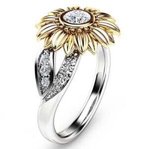 baralonly sunflower rings for women, 2021 exquisite women's two tone silver floral ring diamond gold sunflower jewel engagement jewelry for girlfriends mother gift