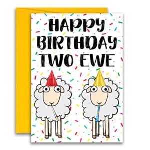 Funny Birthday Happy Birthday Two Ewe Sheep Greeting Card Pun Card Kids Birthday Card 5x7 inches w/Envelope