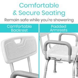 Vive Swivel Shower Chair for Seniors, Elderly, Disabled - Narrow Handicap Tub Bench for Inside Shower - with Arms & Back, Height Adjustable - 360° Rotating Bathtub Seat for Easy Mobility