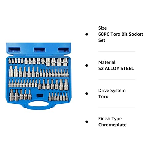 SUNHZMCKP 60-Piece Master Torx Bit Socket and External Torx Socket Set, S2 Alloy steel，E4-E24, T6-T70,TT6-TT70,TP8-TP60,The best auto repair tool