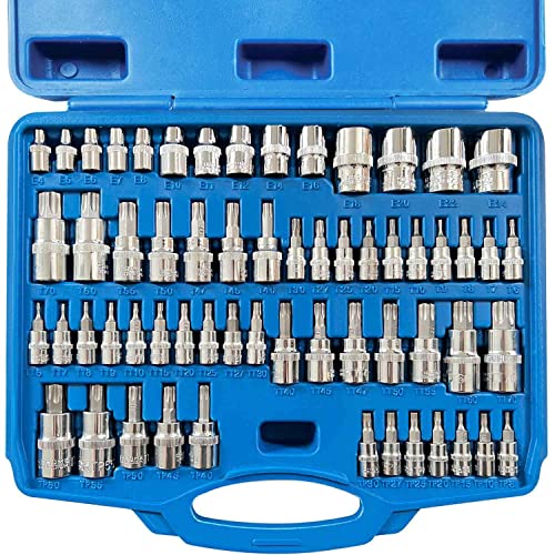 SUNHZMCKP 60-Piece Master Torx Bit Socket and External Torx Socket Set, S2 Alloy steel，E4-E24, T6-T70,TT6-TT70,TP8-TP60,The best auto repair tool