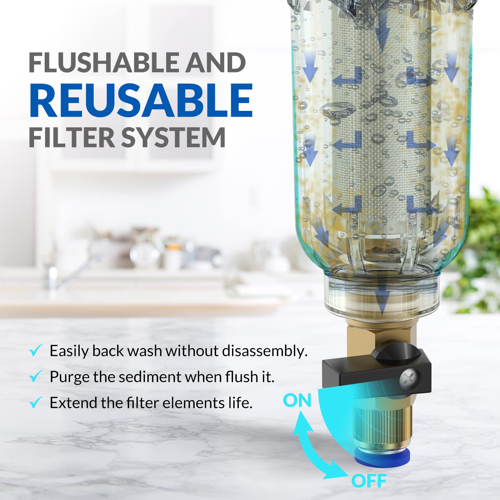 SimPure Spin Down Sediment Filter DC5P and 10-inch Blue Housing DB10P with 5-Micron Carbon Filter Cartridges