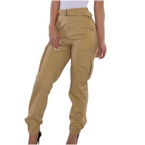 bravetoshop women's cargo pants slim fit multi-pocket casual pants lightweight outdoor combat hiking trousers (khaki,s)