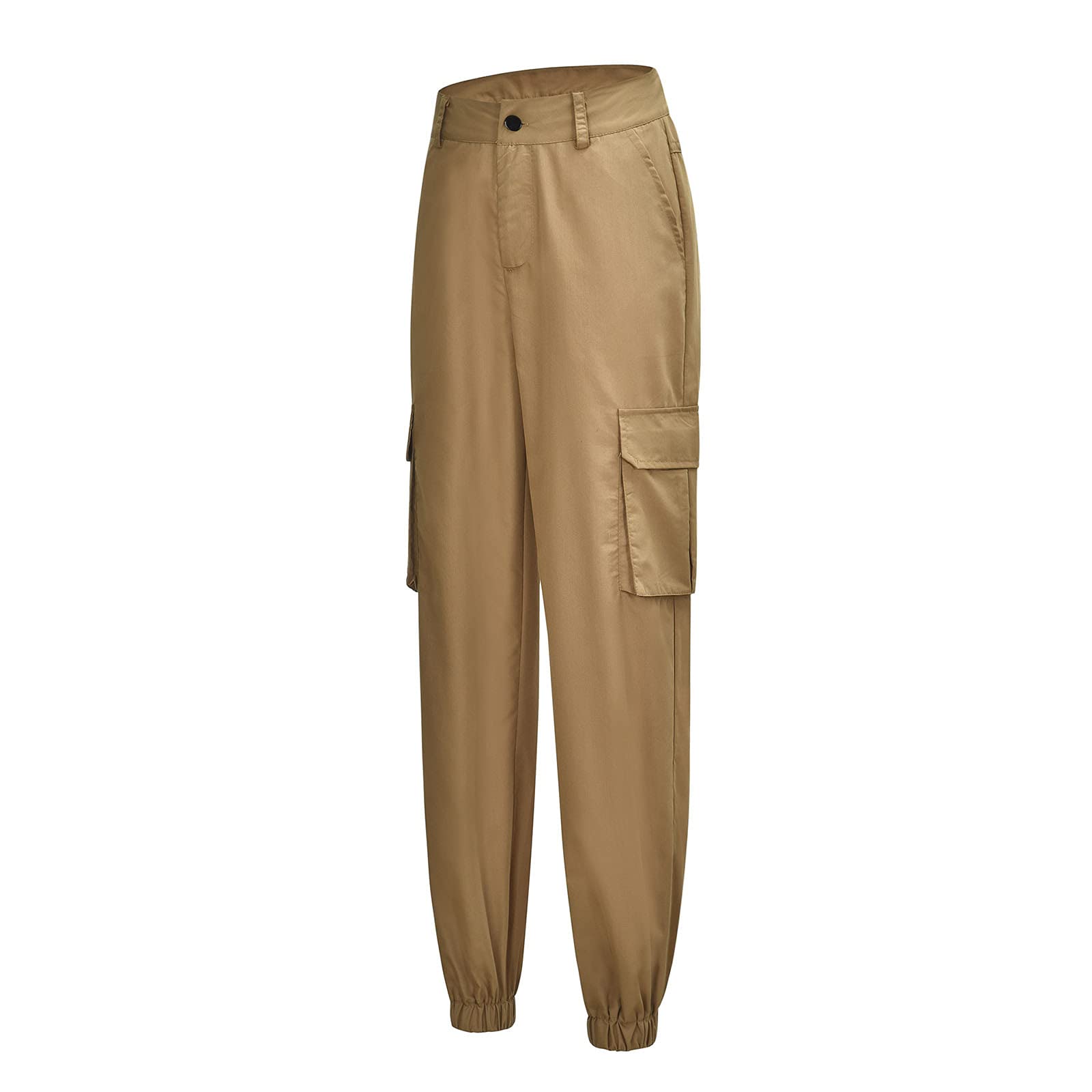 Bravetoshop Women's Cargo Pants Slim Fit Multi-Pocket Casual Pants Lightweight Outdoor Combat Hiking Trousers (Khaki,S)