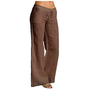 bravetoshop women's casual high waisted wide leg pants drawstring pockets palazzo lounge trousers (coffee,xxxl)