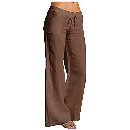 Bravetoshop Women's Casual High Waisted Wide Leg Pants Drawstring Pockets Palazzo Lounge Trousers (Coffee,XXXL)