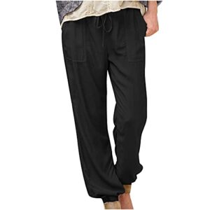 bravetoshop women's solid color lounge pants high waist slim fit joggers comfy sweatpants with pocket (black,xl)
