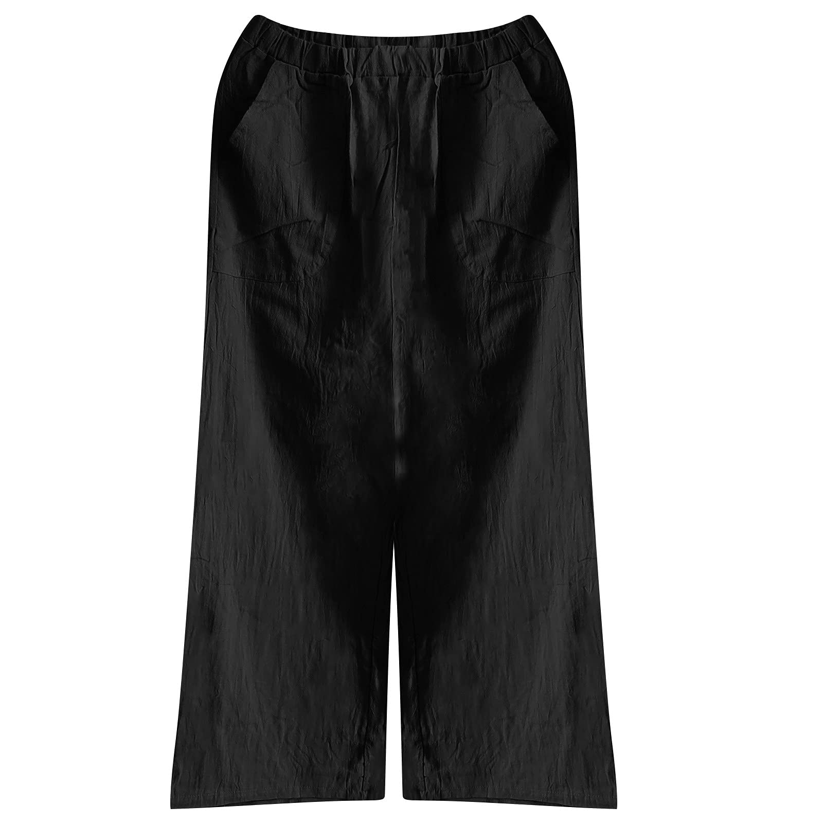 Bravetoshop Womens Wide Leg Palazzo Pants Comfy Elastic Waist Lounge Pants with Pockets Casual Baggy Trousers (Black,M)