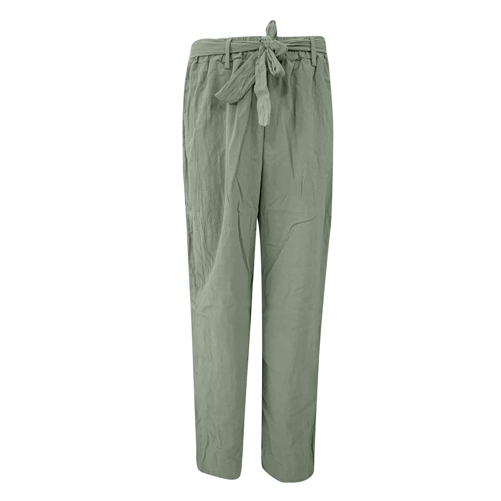 Bravetoshop Women's Cotton Linen Pants Wide Leg Palazzo Lounge Pants with Pockets High Rise Casual Loose Trousers Pants (Green,XXXXL)