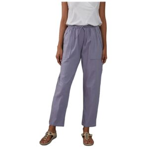 bravetoshop women's cotton linen pants lightweight wide leg pants summer casual baggy trousers with pockets (purple,m)
