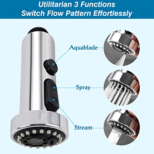 iFealClear Pull Down Kitchen Faucet Spray Head, 3 Function Kitchen Sink Sprayer Replacement Nozzle, 10 Adapters Compatible with Moen Delta Faucet, Kitchen Sink Faucet Replacement Parts, Chrome